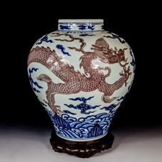 明 宣德 青花釉里红云龙纹罐一对<br/>《大明宣德年制》款 H.36cm x2